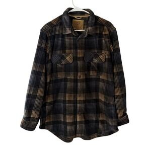 Outdoor‎ Life Mens Fleece Flannel Shirt Brown Blue Plaid Button Down Large